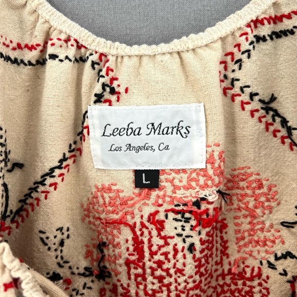 LEEBA MARKS Vintage Shirt Womens Large Cream Embroidered Boho Peasant - Picture 5 of 12
